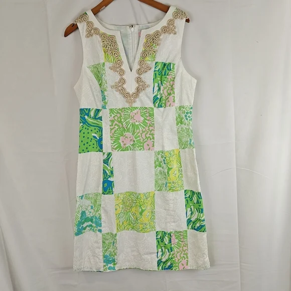 Lilly Pulitzer Janice Shift Mini Dress Lioness Patchwork Resort Fit Size 6 - Picture 4 of 9